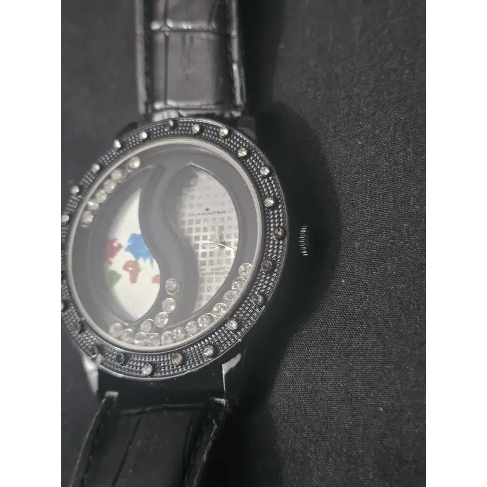 51.6mm watch yingyang map&Analog bezel w/genuine black Leather band